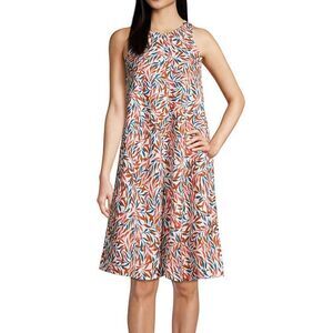 LANDS END LINEN A line Dyed Leaves swing dress sz small
